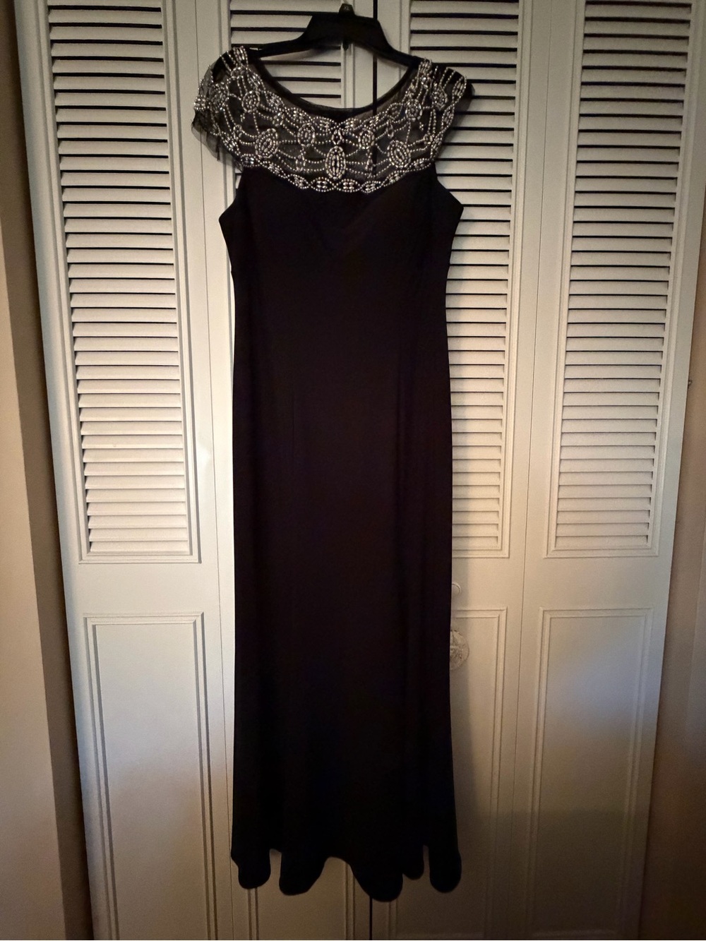 R&M Richards Black Maxi Gown with Beaded Yoke. Worn once.
